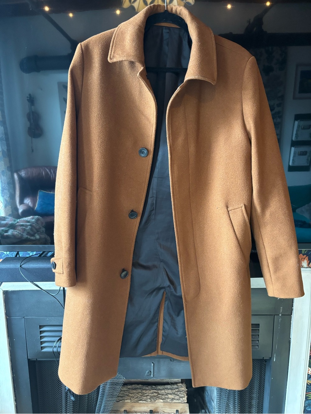 H&M Dark Camel Brown Wool-Blend Pea Coat